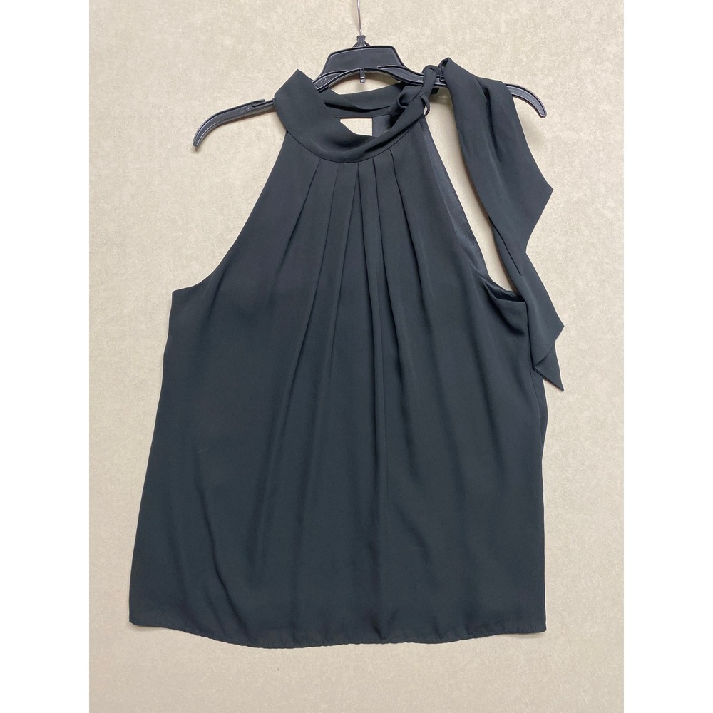 Express Womens Black Halter Pleated Tie Neck Blouse Sleeveless Top Large
